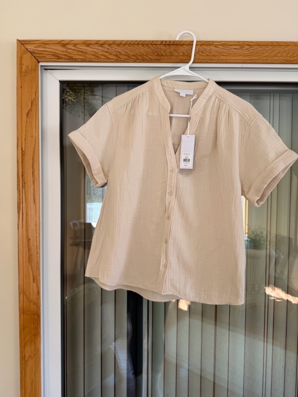 NWT The White Company Cream Short-Sleeve Button-Down Gauze Top